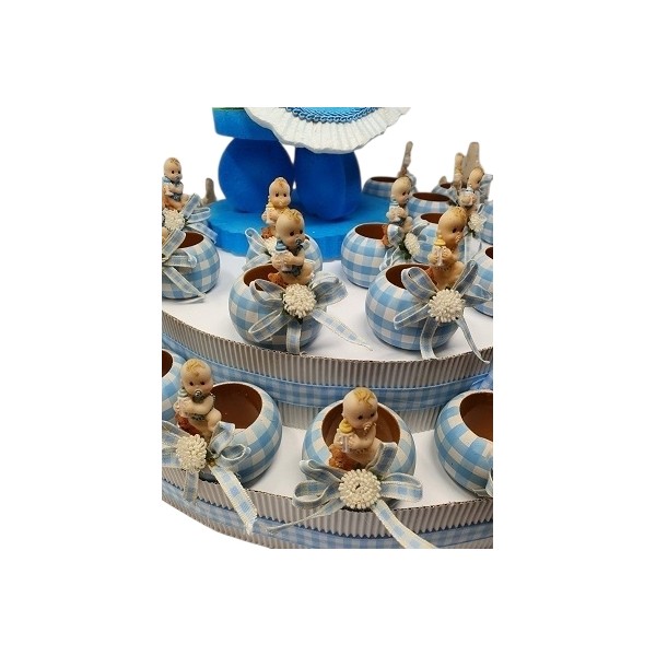 Expositor 36 montajes regalos bautizo servilleteros bebe niño azul