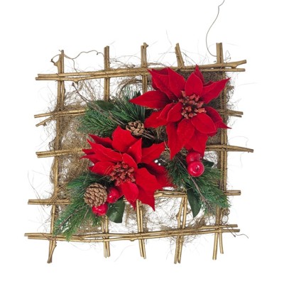 Estructura red salix/sisal 35 x 35cm dorada decorada