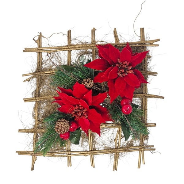 Estructura red salix/sisal 35 x 35cm dorada decorada