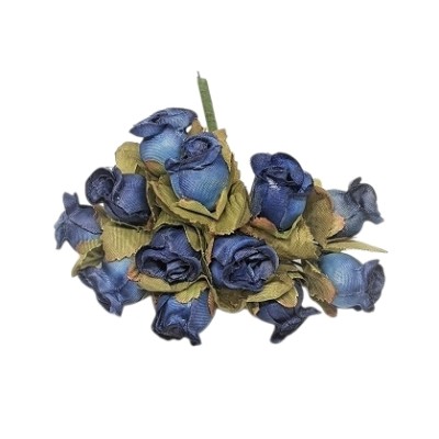 Pomito flor mini tela capullo d.1,5cm x 12 azul