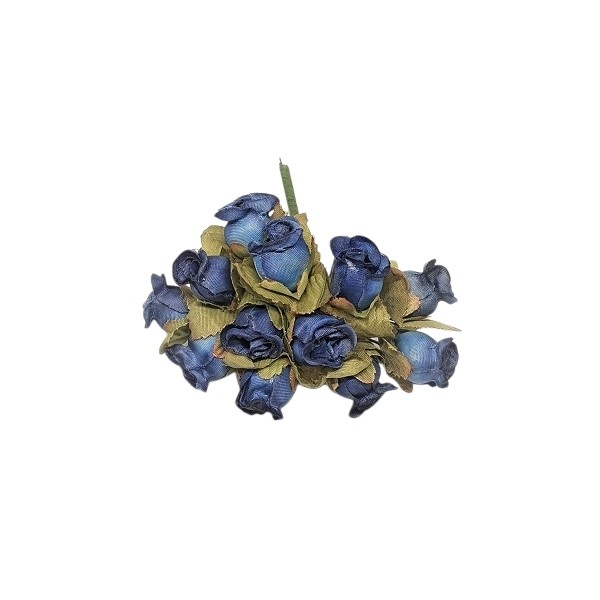 Pomito flor mini tela capullo d.1,5cm x 12 azul