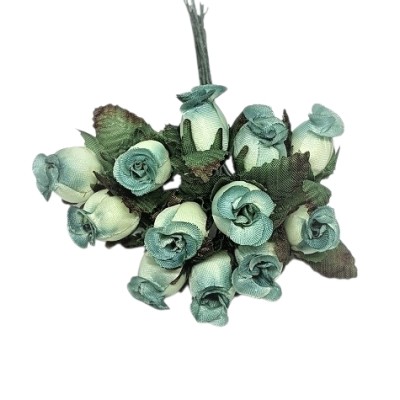 Pomito flor mini tela capullo d 1 5cm x 12 turquesa -