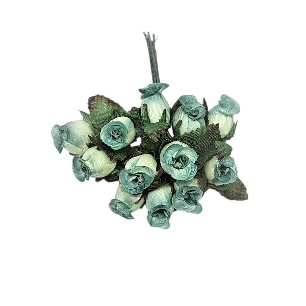 Pomito flor mini tela capullo d.1,5cm x 12 turquesa -
