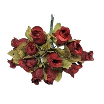 Pomito flor mini tela capullo d 1 5cm x 12 burdeos