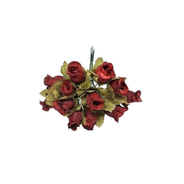 Pomito flor mini tela capullo d.1,5cm x 12 burdeos