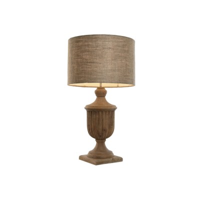 Lámpara sobremesa madera tallada 47x47x86cm natural c/pantalla de yute