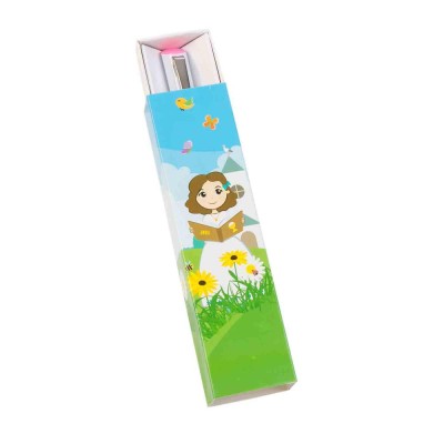 Bolígrafo personalizable blanco con franja rosa   estuche