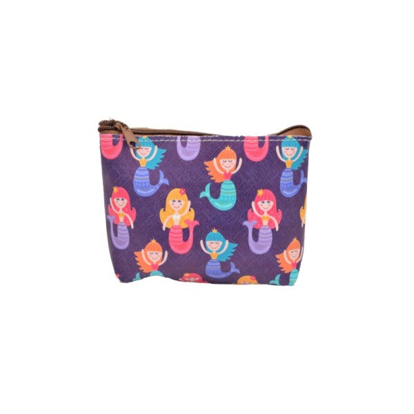 Monedero cremallera sirenitas rectangular 11x5,9cm fondo azul