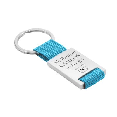 Llavero personalizable chapa metal oso azul cielo