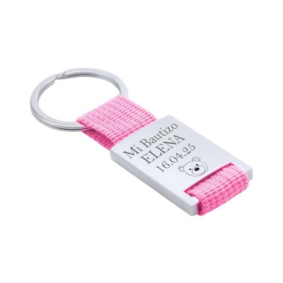Llavero personalizable chapa metal oso rosa
