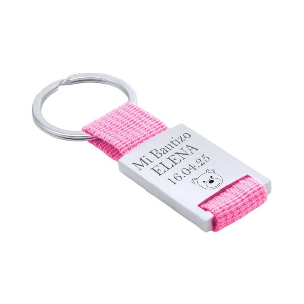 Llavero personalizable chapa metal oso rosa