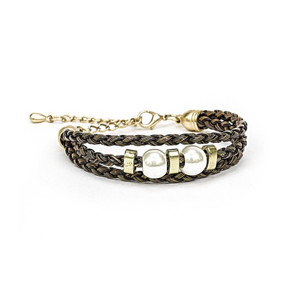 Pulsera trenza marrón con perla