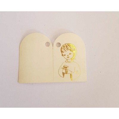 Tarjeta comunión libro oval niño cáliz oro 2 5x4cm