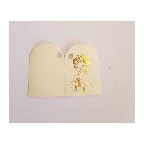 Tarjeta comunión libro oval niño cáliz oro 2,5x4cm