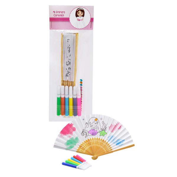Abanico para colorear de sirenita c/rotuladores niña comunión