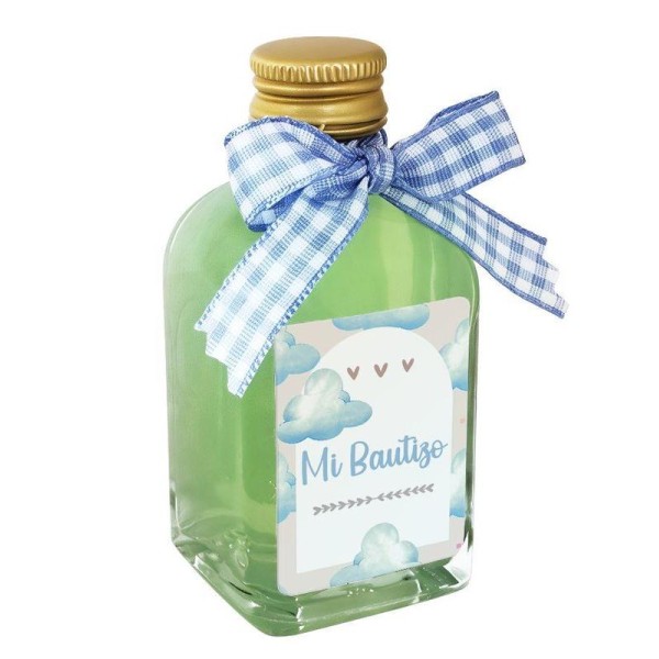 Licor 50ml Frasca 15% Alt.8cm mojito c/pegatina Mi bautizo y lazo vichy azul