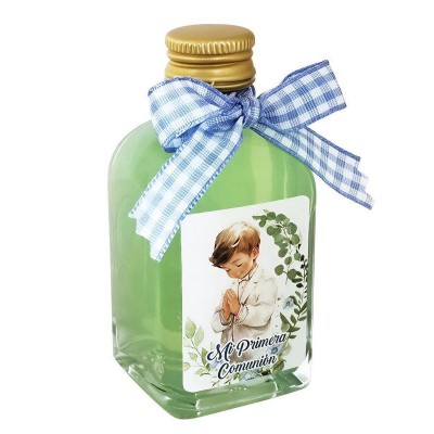 Licor 50ml Frasca 15  Alt 8cm mojito c/pegatina Mi Primera Comunión y lazo vichy azul