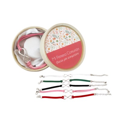 Pulsera infinito c/caja y pegatina Mi primera comunión niña Gracias Por acompañarme surtidas