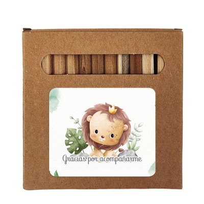 Caja 12 lápices colores 10 x 5 x 1 5cm c/pegatina león Gracias por acompañarme