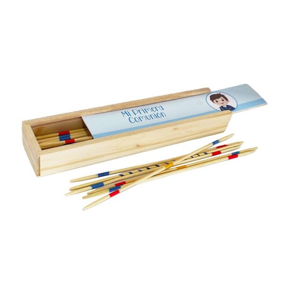 Juego de Mikados c/caja y pegatina Mi primera Comunión niño comunión azul cielo