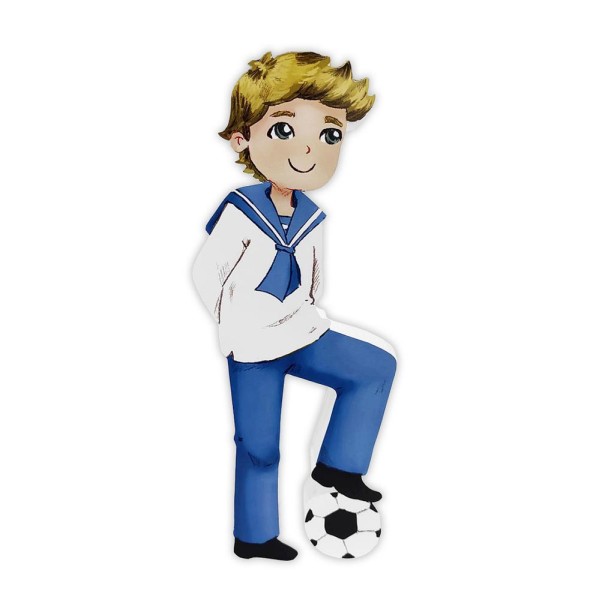 Figura porexpán niño comunión c/balón marinero moreno 20x11x2cm
