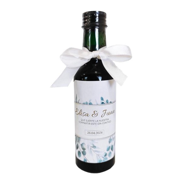 Vino tinto 13,5% 180ml botella plástico Alt.16,5cm c/pegatina personalizable + lazo blanco