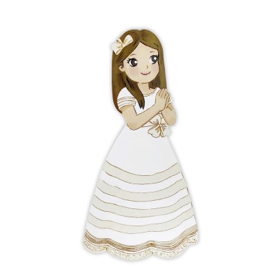 Figura porexpán niña comunión rezando castaña 20x11x2cm