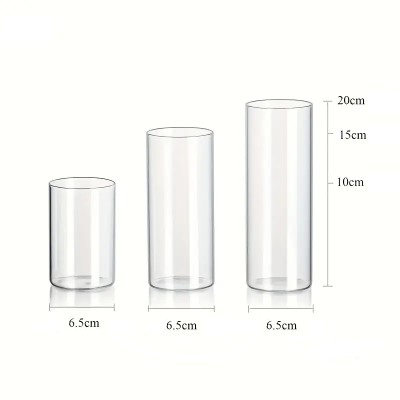 Alquiler florero cristal cilíndrico juego 3 Alt 10/15/20cm x Ø 6 5cm 