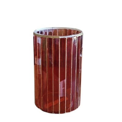 Portavela vaso cristal tiras dorado/burdeos Ø 9 cm Alt  15 cm