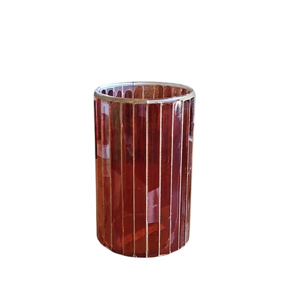 Portavela vaso cristal tiras dorado/burdeos Ø 9 cm Alt. 15 cm