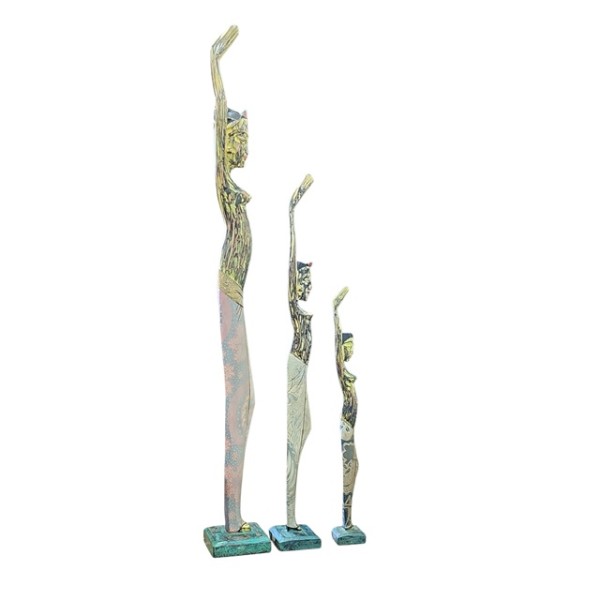 Figura madera mujer india bailarinas 100/75/55 cm set de 3 unidades