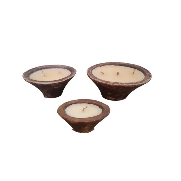 Vela maceta barro oscuro oval c/mechas exterior 25x11x20cm