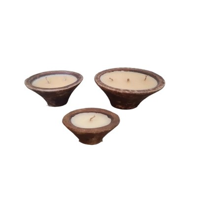 Vela maceta barro oscuro oval c/mechas exterior 20x10x15cm