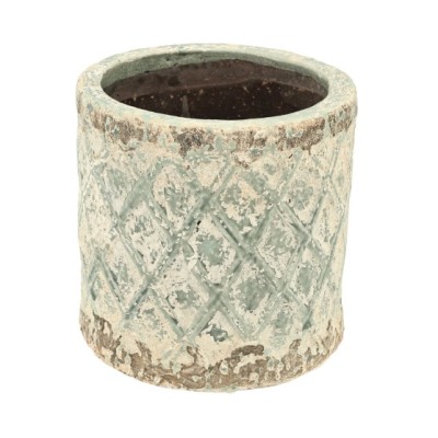 Macetero cerámica rombo relieve Ø 19cm Alt 19cm verde
