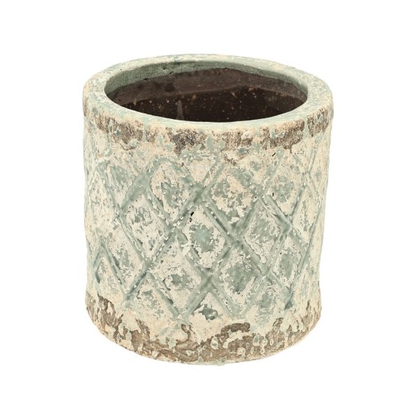 Macetero cerámica rombo relieve Ø 19cm Alt.19cm verde