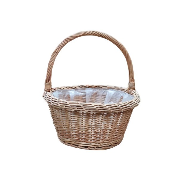 Alquiler cesta redonda mimbre miel c/plástico d.38cm Alt.18/40cm