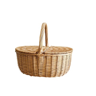 Alquiler cesta picnic merienda 1 asa mimbre natural dos tapas 51x37x26cm