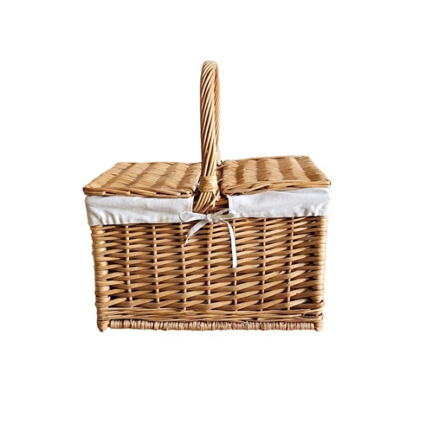 Alquiler cesta picnic merienda 1 asa mimbre natural dos tapas forrada 43x33x42cm