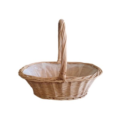 Alquiler cesta oval 1 asa mimbre natural c/plástico 46x30x15cm Alt asa 41cm