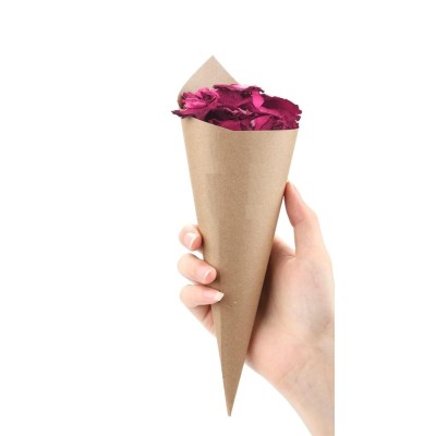 Lote de  30 cucuruchos papel kraft con pétalos de rosas artificial con bandeja para colocarlo