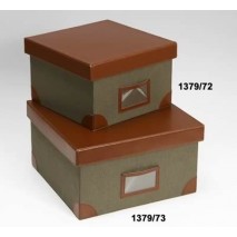 Caja almacén cuero/tela cuadrada verde/marrón c/tapa grande