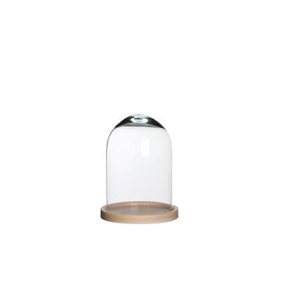 Cúpula o urna cristal con base de madera alt.23 cm d.17,5 cm