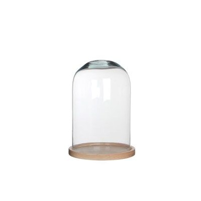 Cúpula o urna cristal con base de madera alt.30 cm d.21,50 cm