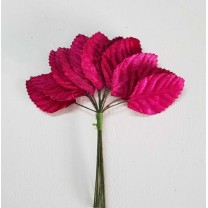 Pomito flor mini tela hojas terciopelo 4,8 x 2,5cm fucsia