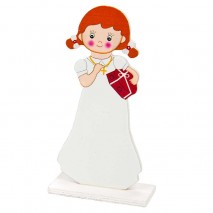 Figura madera niña comunión c/regalo 16 cm