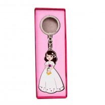 Llavero personalizable niña c/flor c/caja 14,5 x 5cm rosa